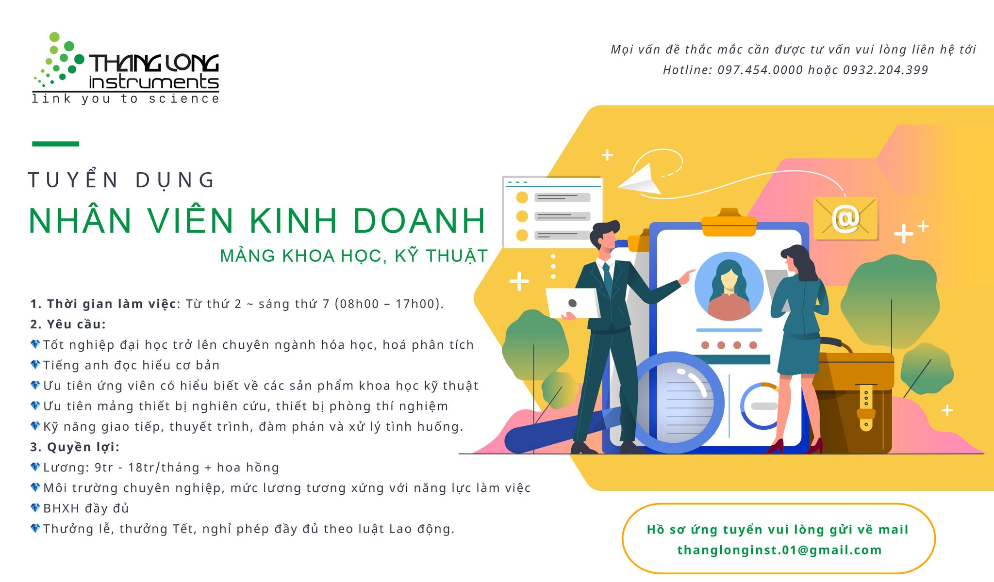 Tuyển dụng vị trí nhân viên kinh doanh (Mảng khoa học, kỹ thuật)